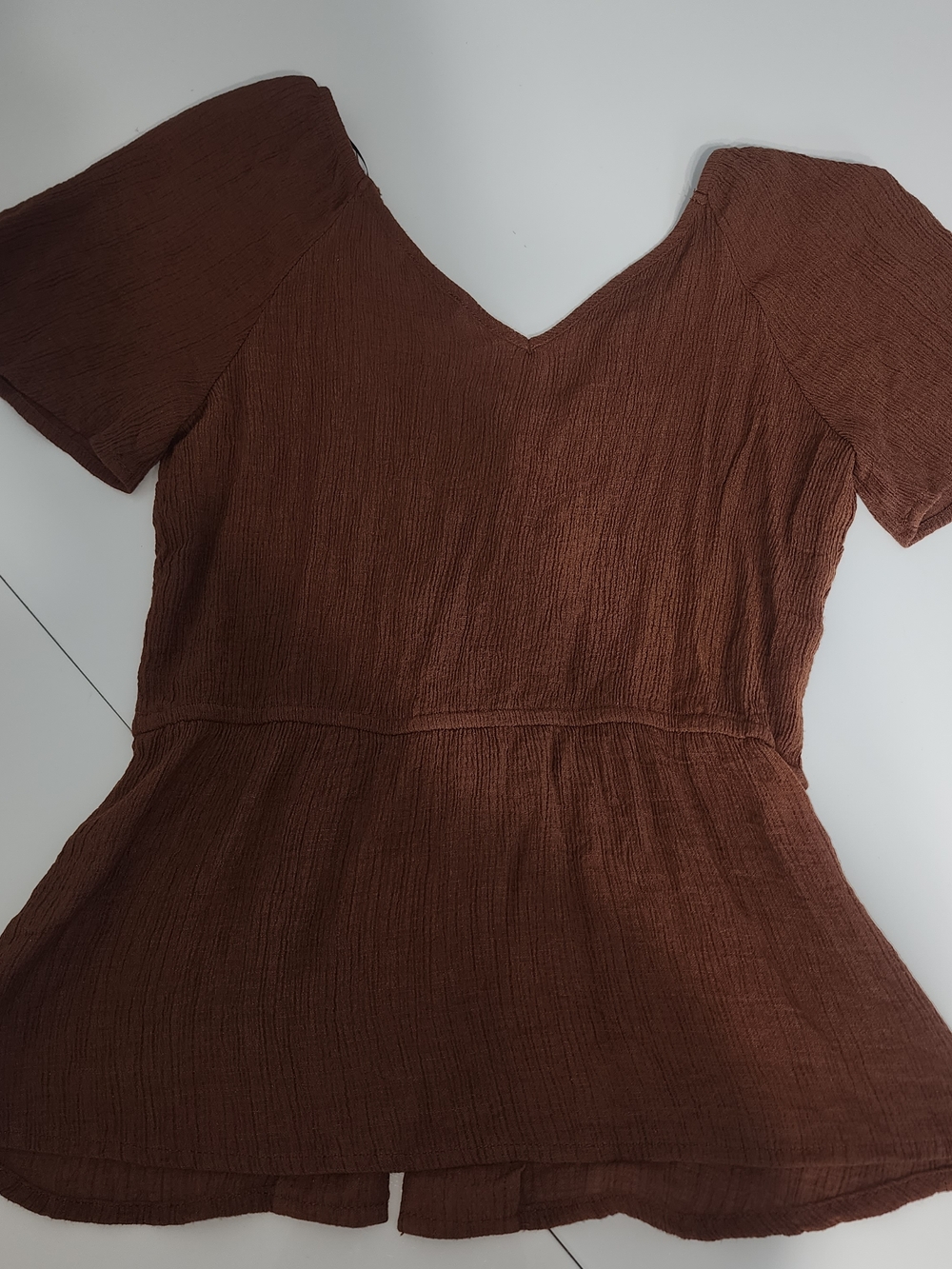 OLM Rust Brown Button-Front Puff Sleeve Top - Picture 7 of 9